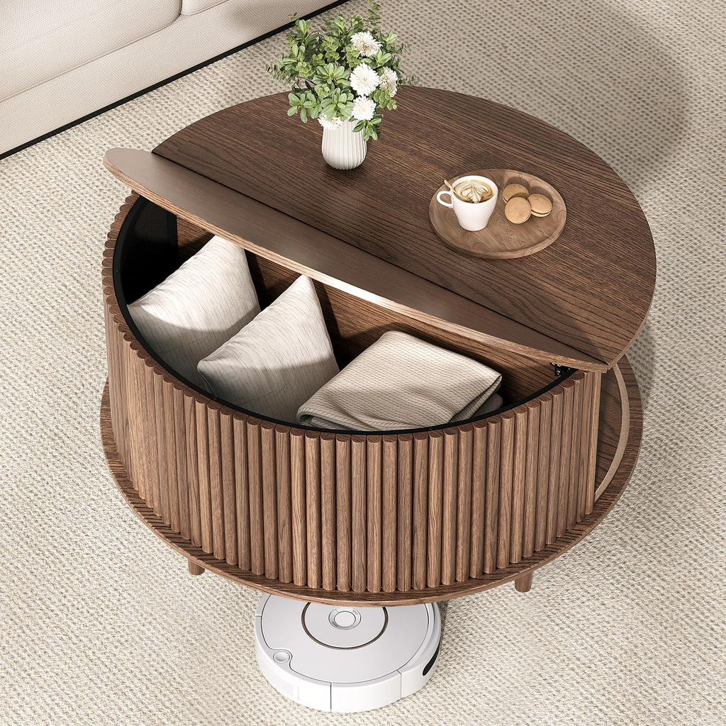 Round Coffee Table with Storage, 31.5", Walnut X5763