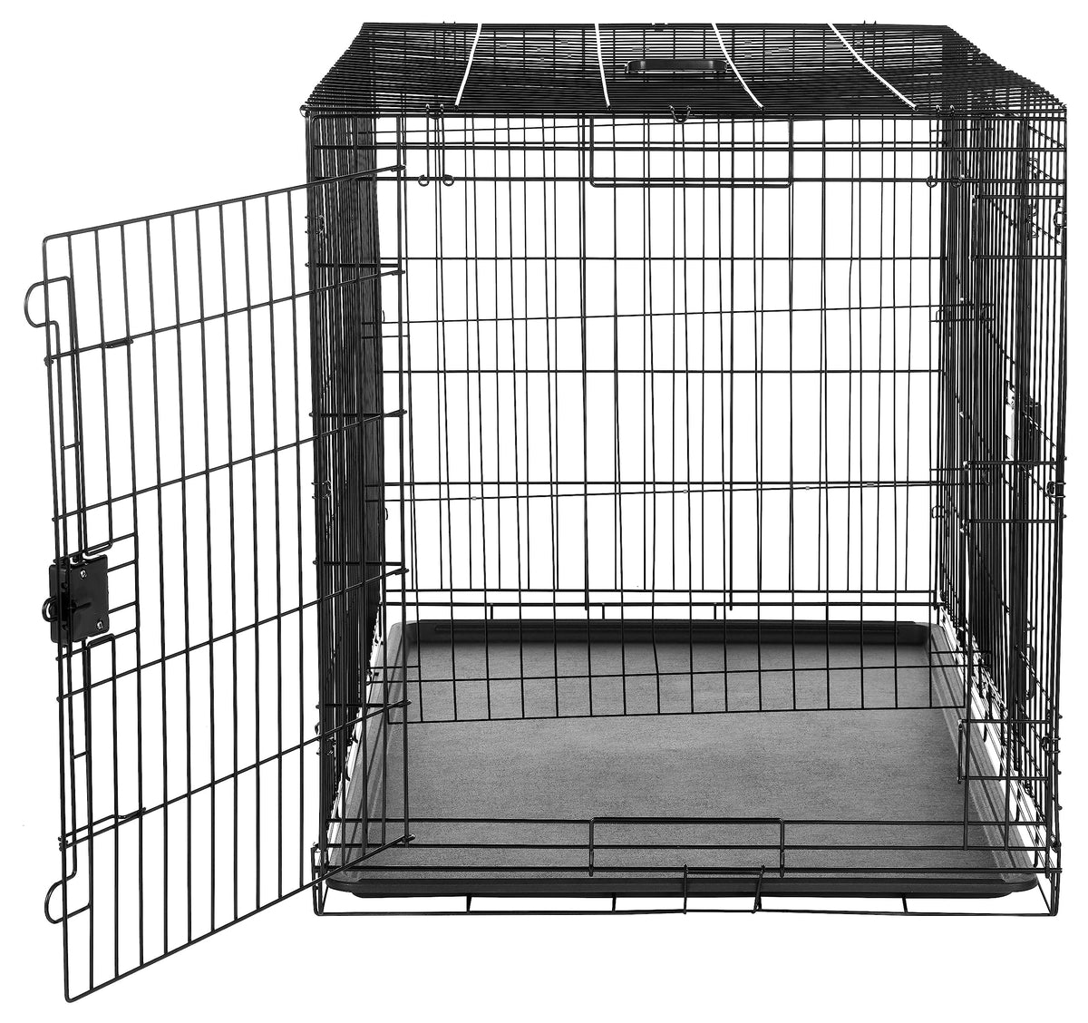 Portable Metal Wire Dog Crate, Double Door with Removable Tray, Black T856