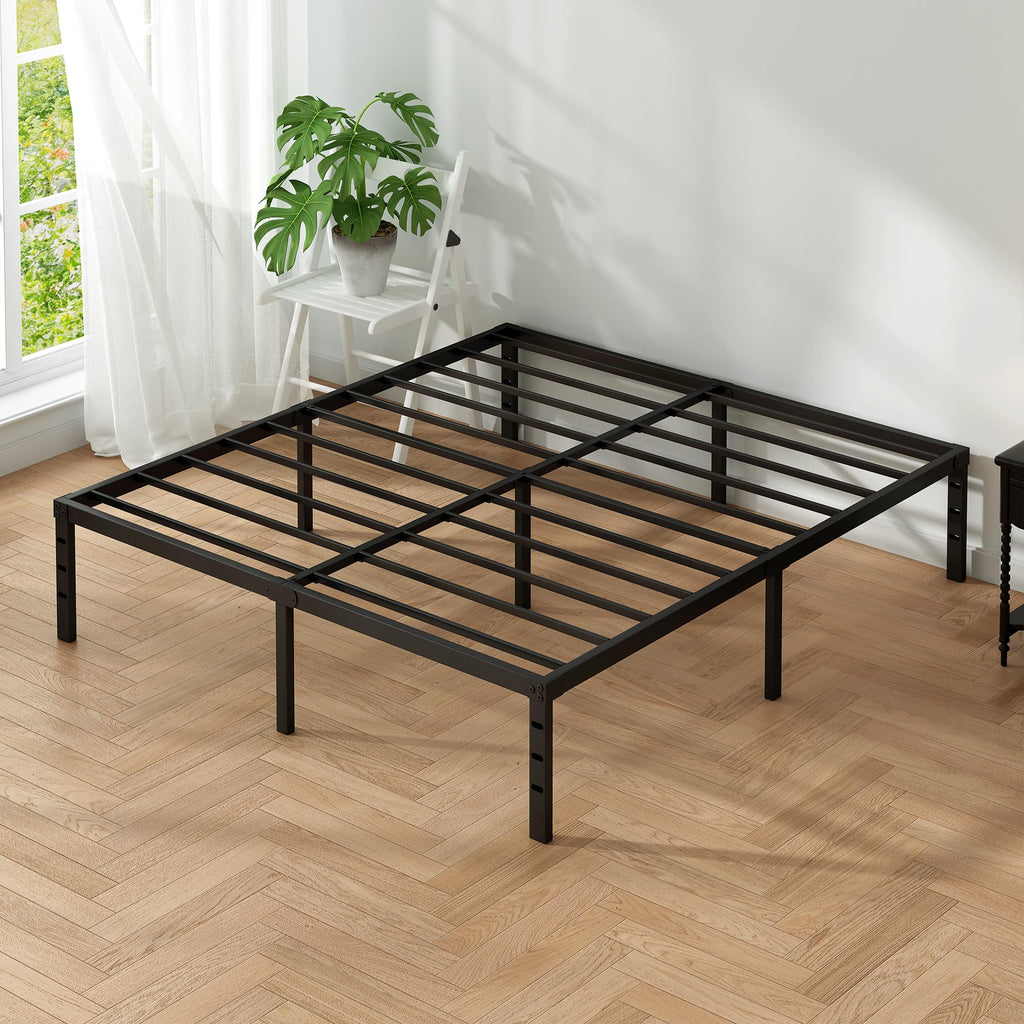 Black Metal Platform Bed Frame Full Size, 18 Inch Height with Underbed Storage E182393