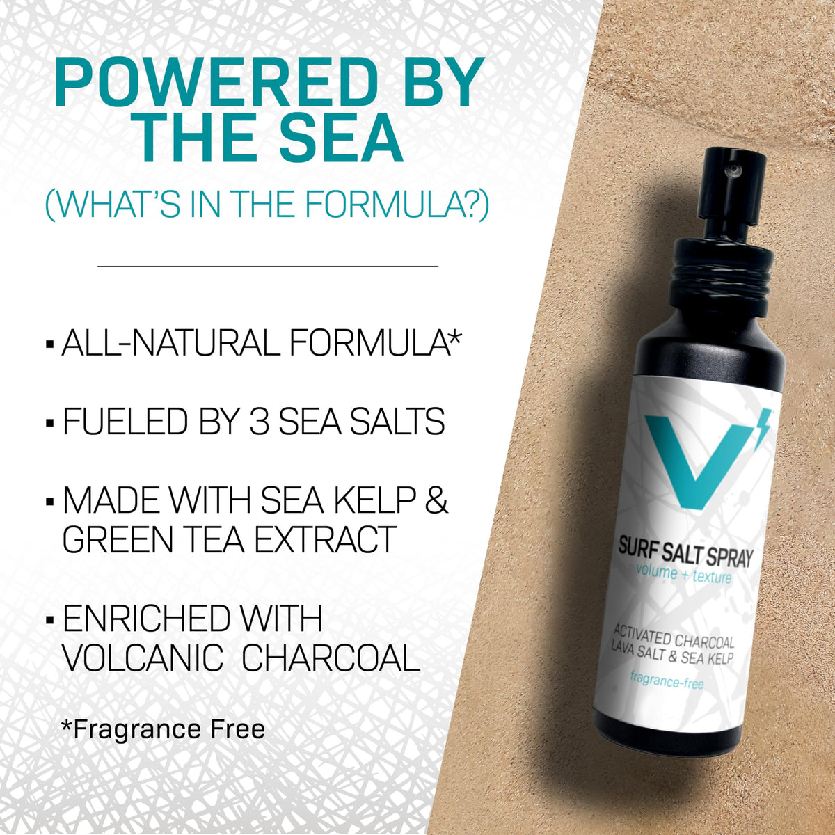 Sea Salt Spray for Men, Hair & Beard Volumizing Texture Spray with Activated Charcoal, Sea Kelp & Green Tea, Fragrance Free Refill, 30 Fl Oz I701398