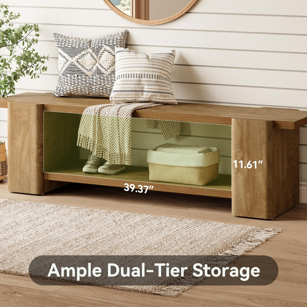 Wood Storage Bench with Shelf F7868