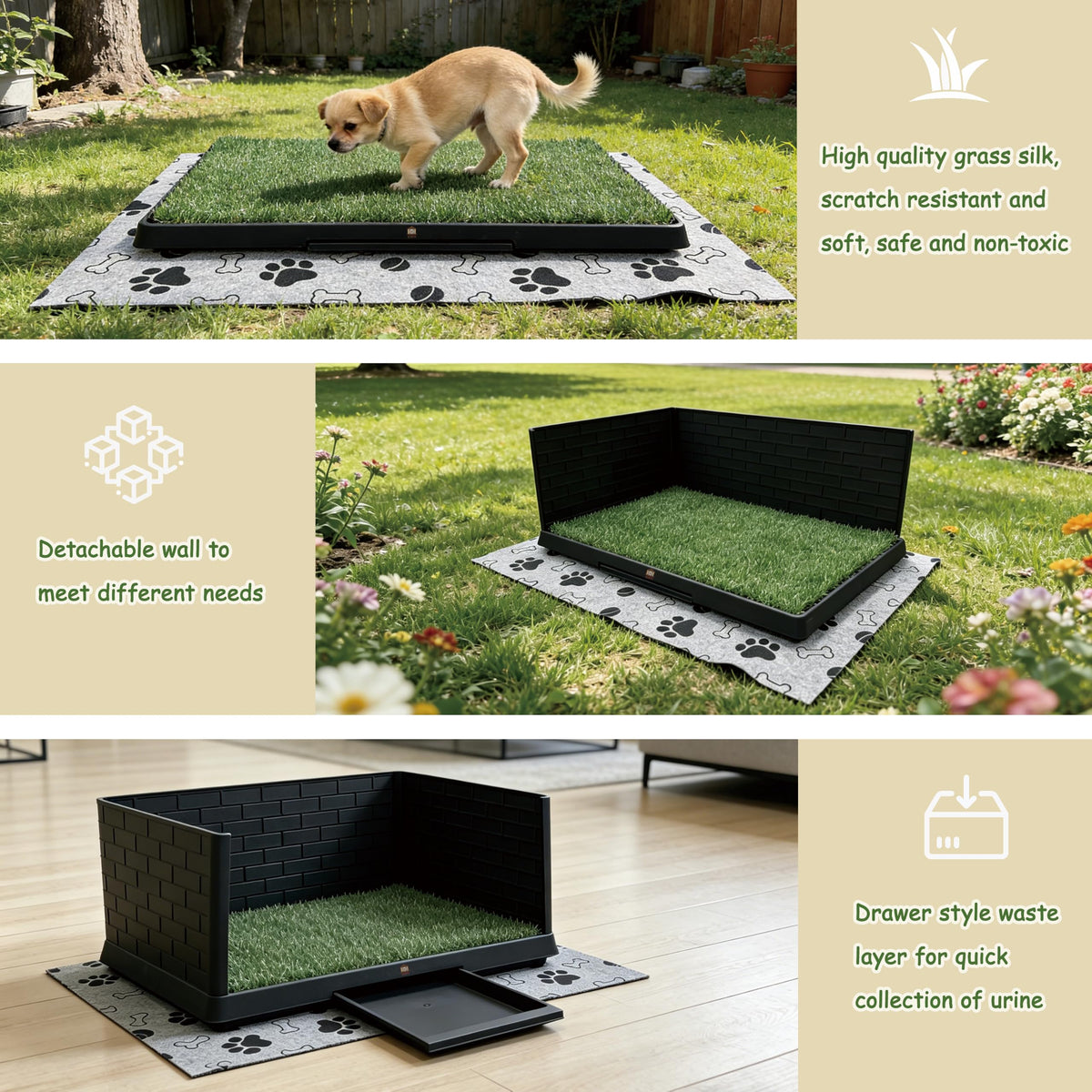 Dog Grass Pad with Tray, 30" X 20", with 2 Reusable Grass Pads H712518