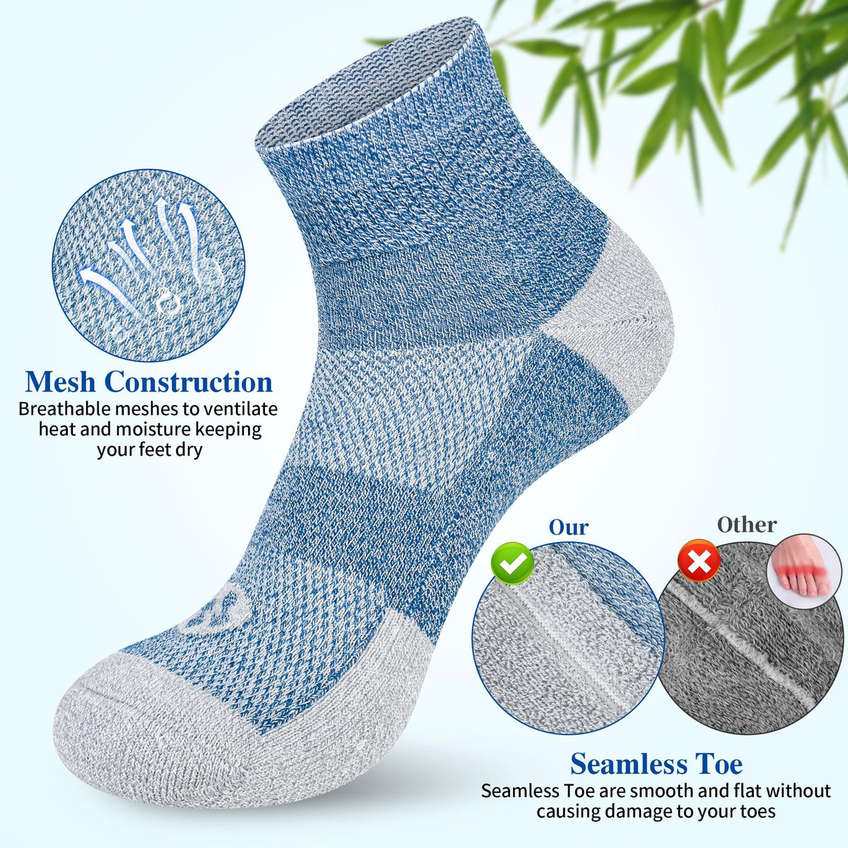 Diabetic Socks for Men, 10 Pairs Ankle & Low Cut Size 9-15 T390