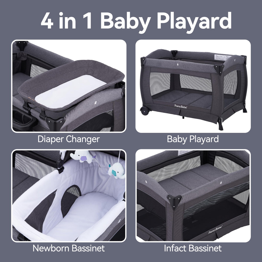 4-in-1 Baby Playard with Bassinet, Changing Table and Mattress, Black M920