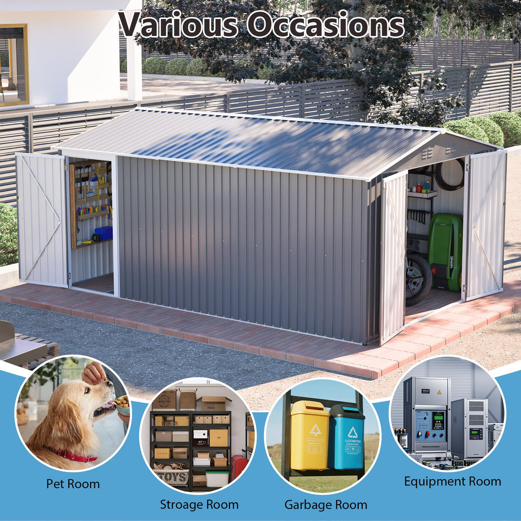 10x14 FT Light Gray Metal Storage Shed N853711