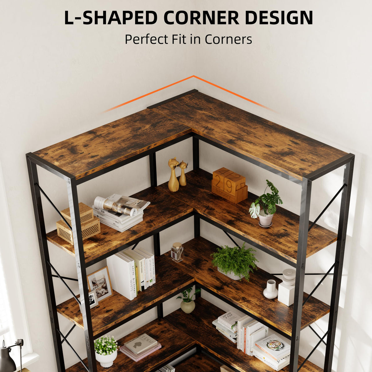 5 Tier L Shaped Corner Bookshelf N17777