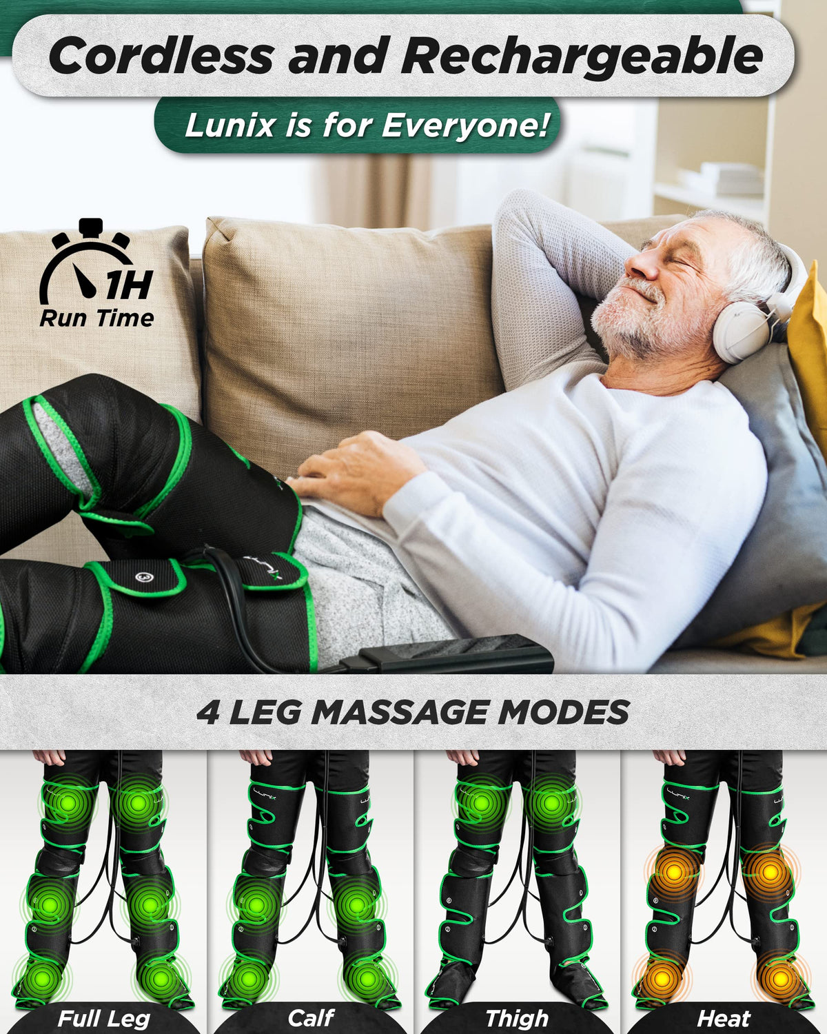 Cordless Compression Leg Massager with Heat & Cold Therapy J434648