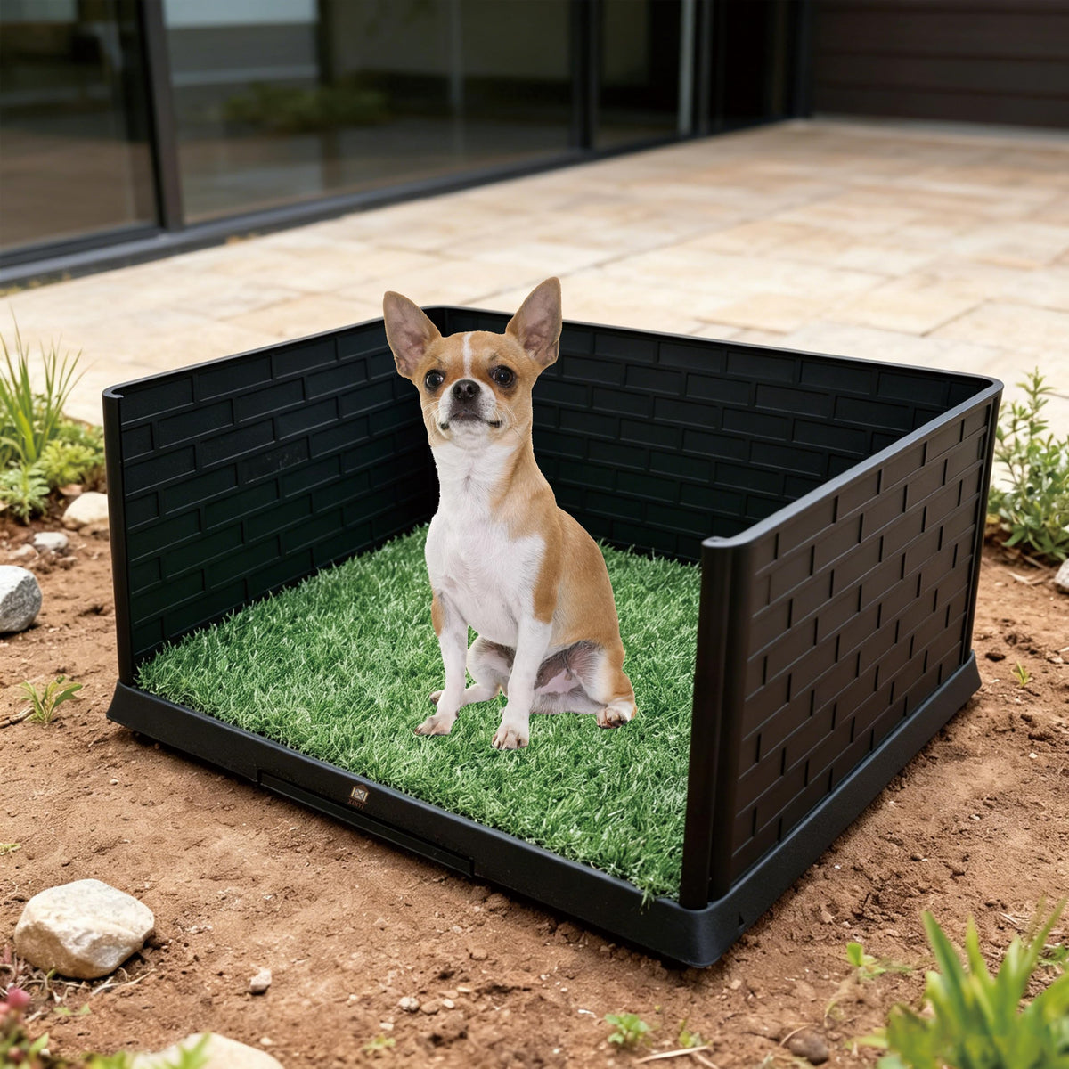 Dog Grass Pad with Tray, 30" X 20", with 2 Reusable Grass Pads H712518