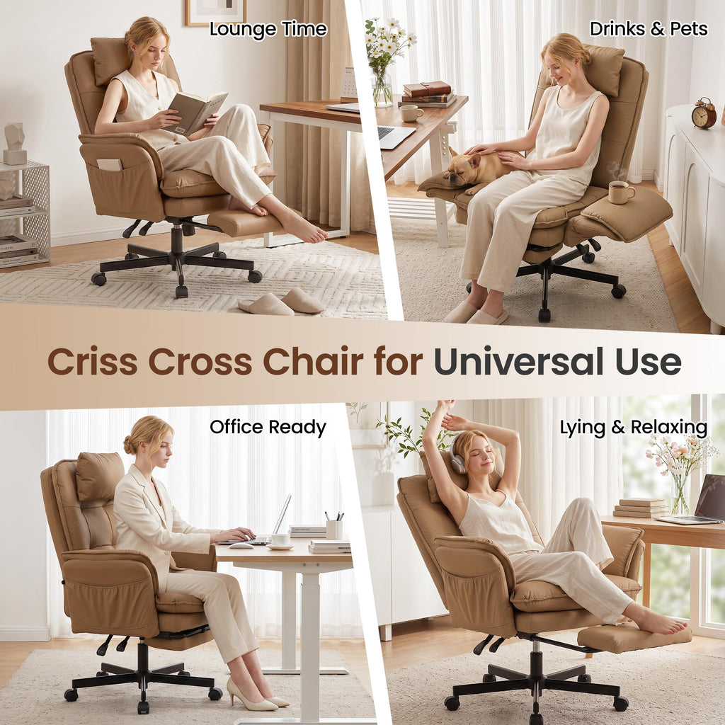 Brown Office Chair with Foot Rest & Flip Armrests R769