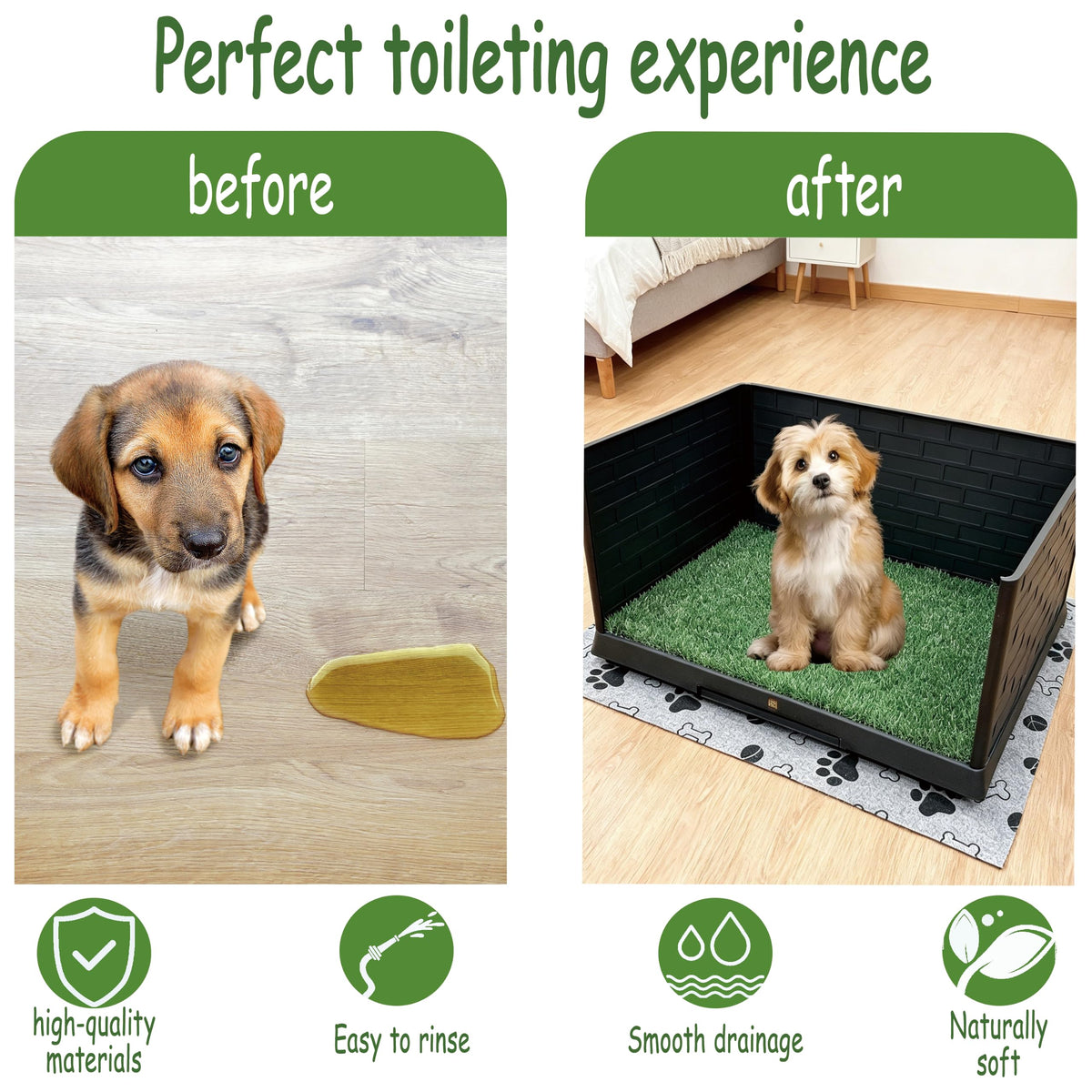 Dog Grass Pad with Tray, 30" X 20", with 2 Reusable Grass Pads H712518