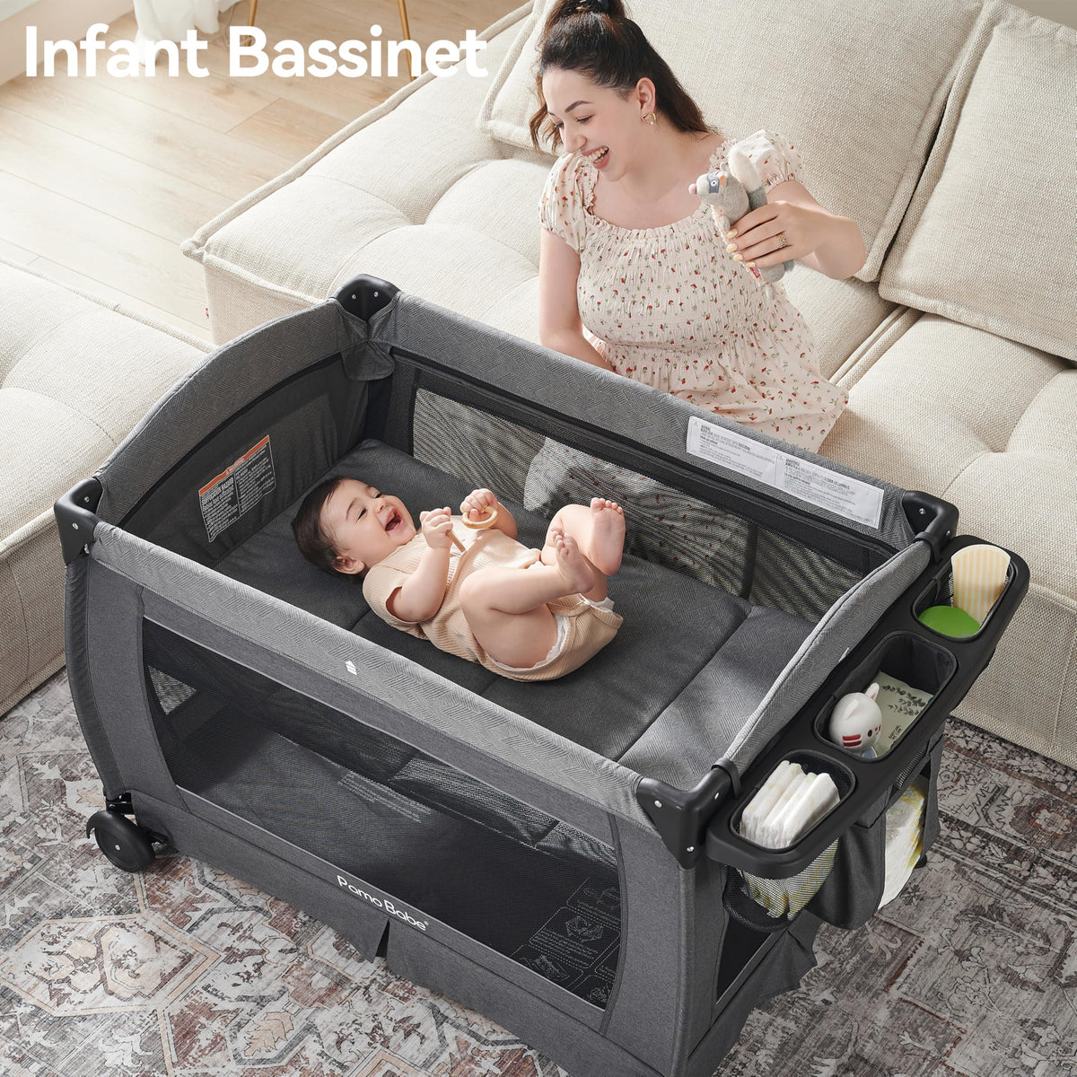4-in-1 Baby Playard with Bassinet, Changing Table and Mattress, Black M920
